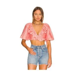 NWT TULAROSA Hailey Wrap Top Size XS Coral Puff Sleeves Summer Vacation